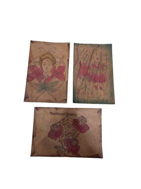 Vintage Lot 3 Embossed Leather Postcards Hearts Flowers Angel Floral Lady Early